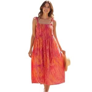 beachlunchlounge Pink & Orange Tropical Tie-Shoulder Sundress